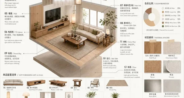 Japanese Living Room Configuration Infographic Prompt